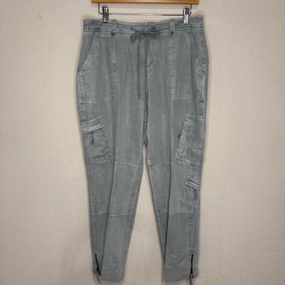 Sundance Evenfall Cargo Pants Drawstring Zippers Tencel Lt Grey Women’s Size 12P - Picture 1 of 16